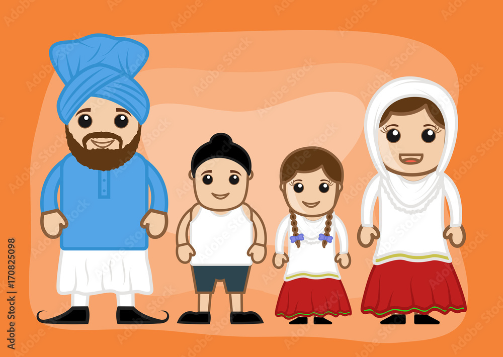 Cartoon Family Indians sikh Characters Vector Illustration Stock Vector |  Adobe Stock