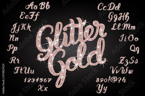 Glitter rose Gold Handwritten alphabet