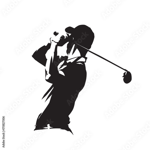 Golf player icon, golfer abstract vector silhouette photo