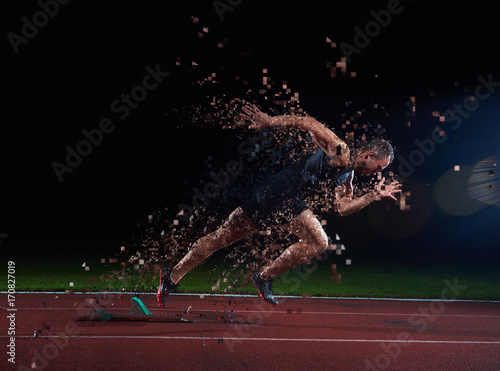 Sprinter leaving starting blocks