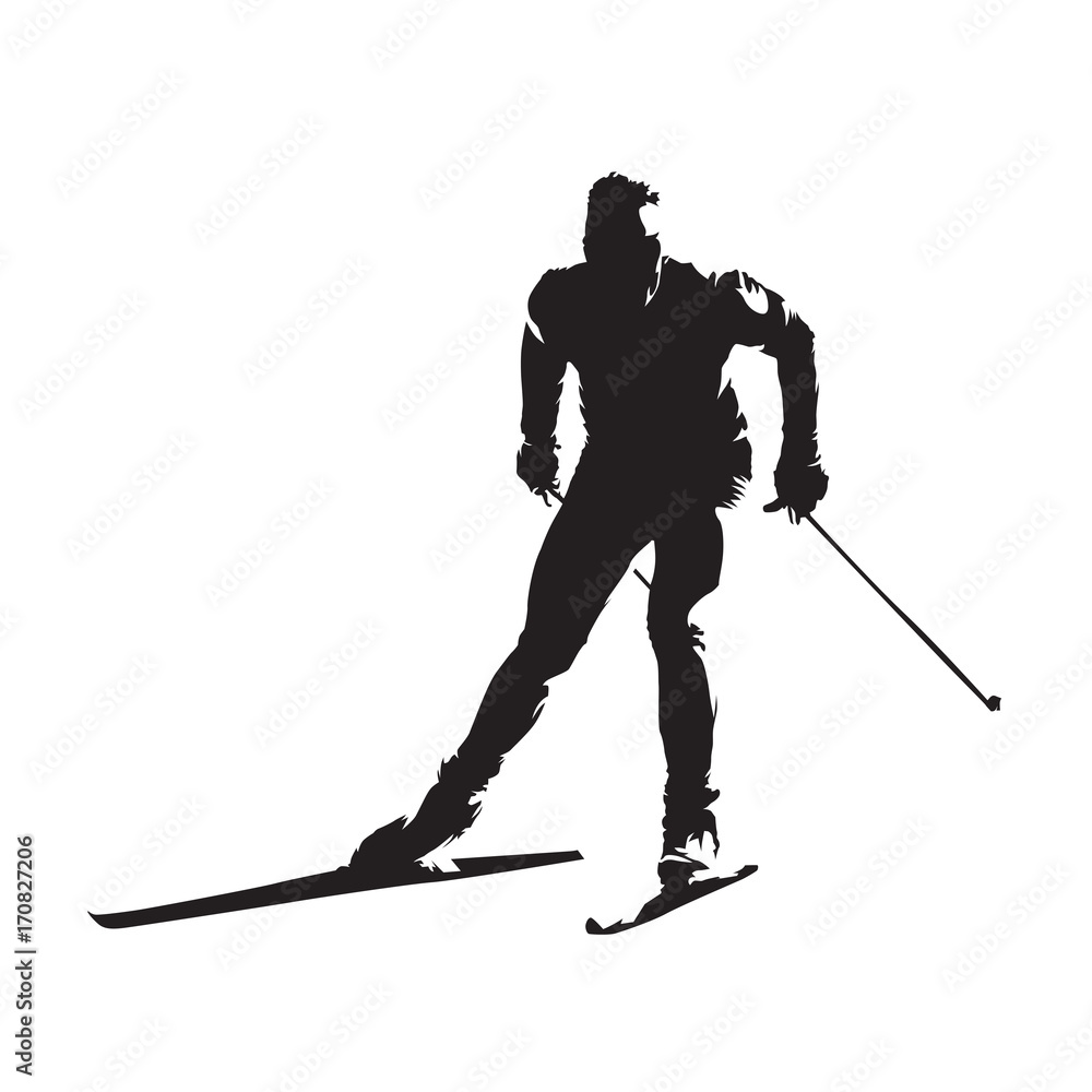 Cross country skiing, abstract vector skier silhouette Cross country skiing, abstract vector skier silhouette