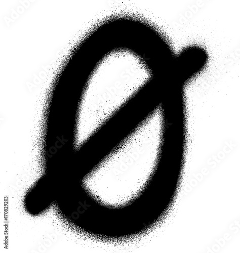 sprayed Scandinavian vowel font graffiti in black over white