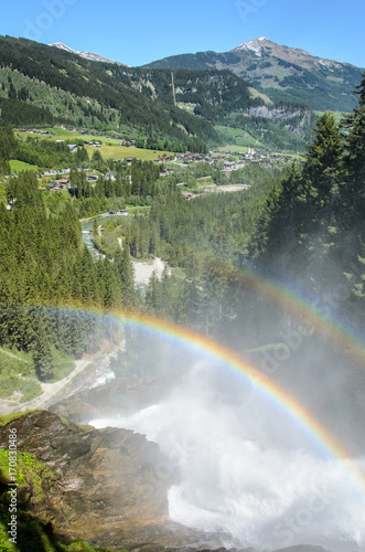 two rainbows at majestic Krimml Waterfalls  Austria