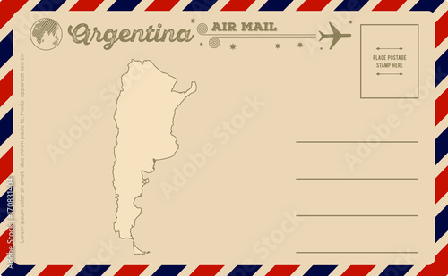 Vintage postcard with map of Argentina