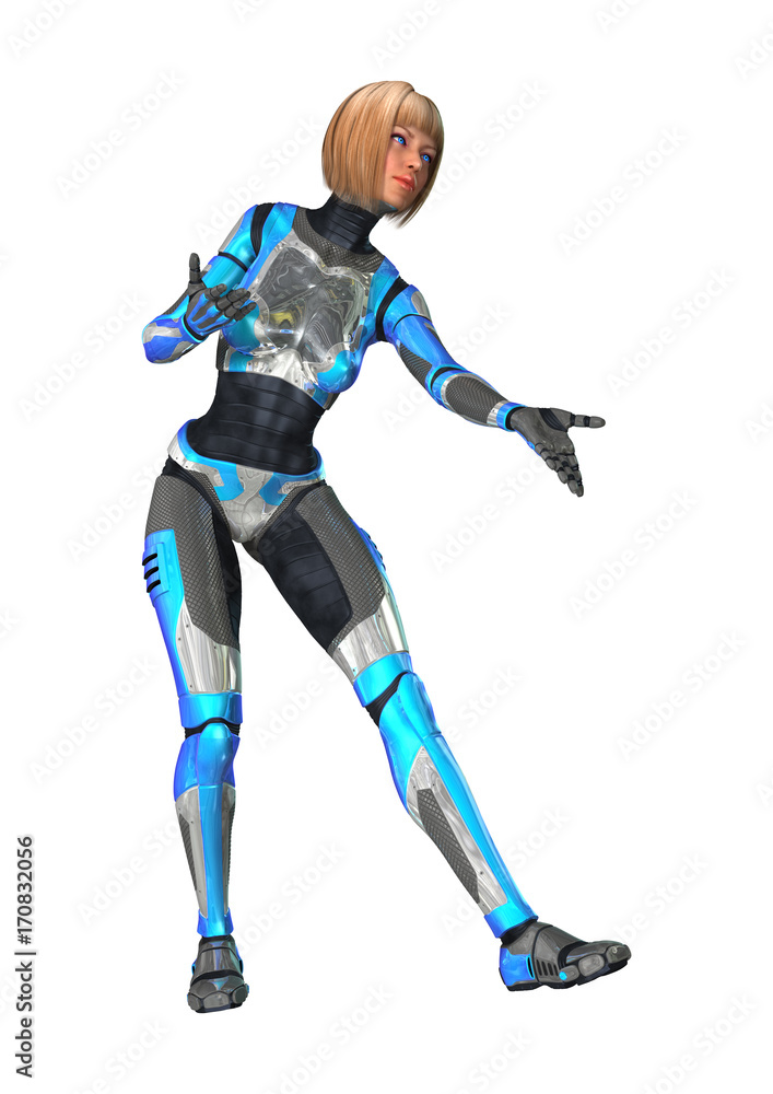 3D Rendering Female Robot on White 3D Rendering Female Robot on White