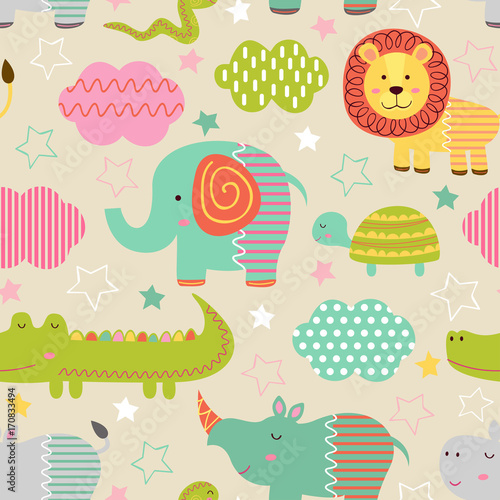 seamless pattern with baby jungle animals  - vector illustration, eps

