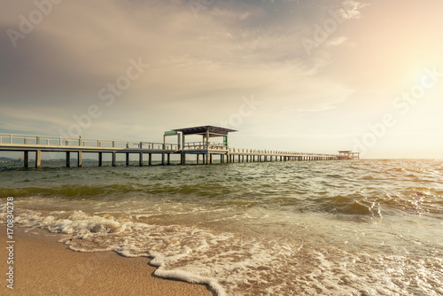 Wooden pier between sunset in Phuket  Thailand. Summer  Travel  Vacation and Holiday concept.