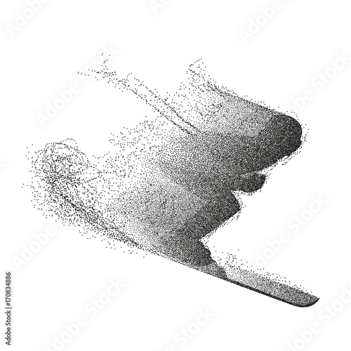 Skier particle divergent silhouette. Winter ski sport illustration.