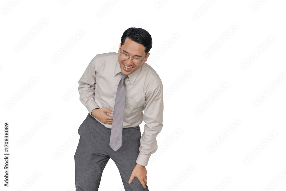 Young Asian businessman is laughing on a white backdrop. Young Asian businessman is laughing on a white backdrop.