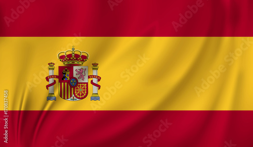 waving flag of Spain on silk background