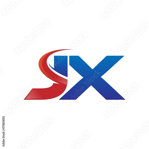 modern vector initial letters logo swoosh jx red blue