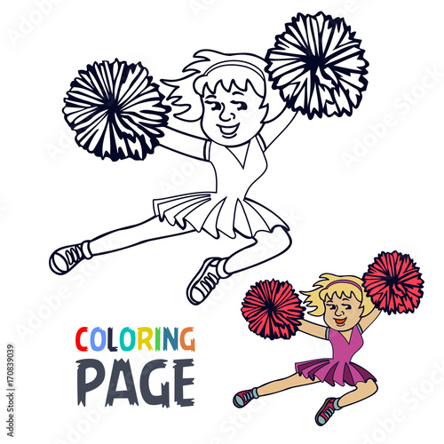 coloring page with woman cheerleader cartoon