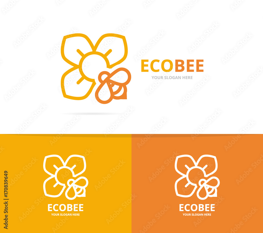 Vector of flower and bee logo combination. Unique floral and organiclogotype design template.
