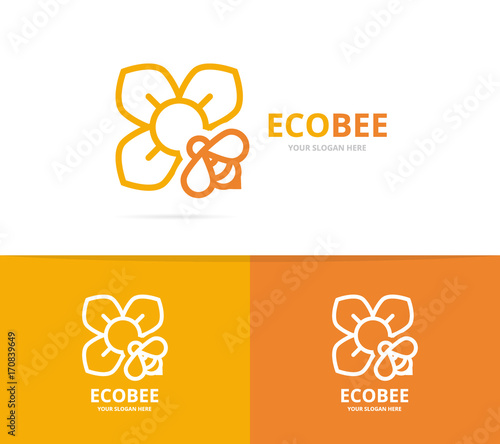 Vector of flower and bee logo combination. Unique floral and organiclogotype design template.