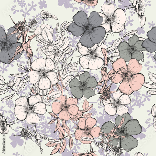 Floral vintage pattern with rose flowers