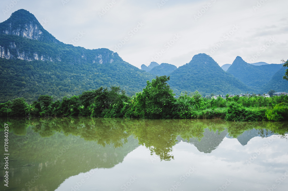 The beautiful river and mountains scenery