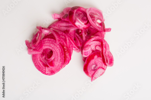 Canvas Print close up of sliced pickled onion rings