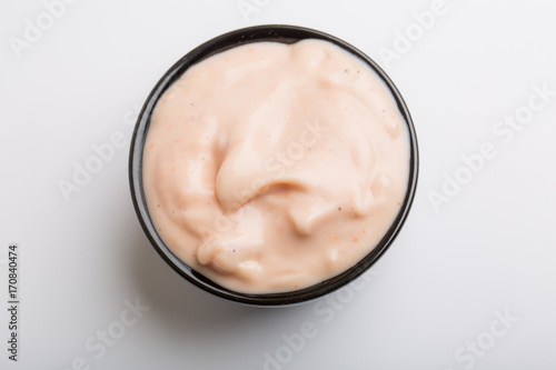 close up of pink garlic sauce