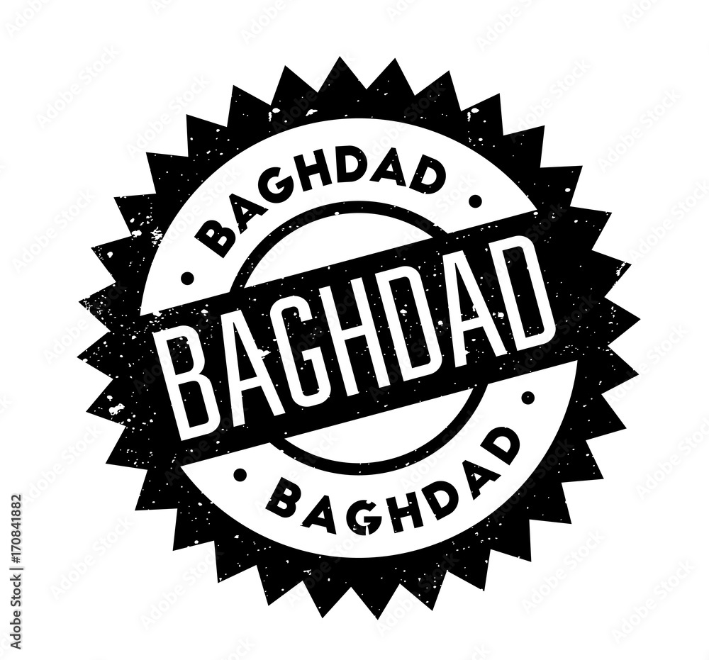 Baghdad rubber stamp. Grunge design with dust scratches. Effects can be easily removed for a clean, crisp look. Color is easily changed.