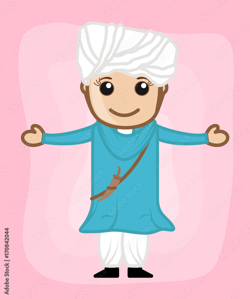 Happy Cartoon Punjabi Woman with Kirpan Happy Cartoon Punjabi Woman with Kirpan