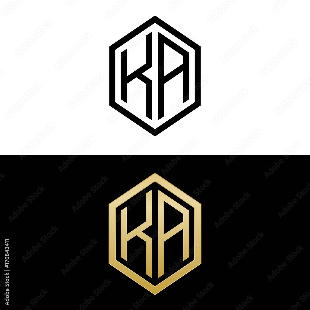 initial letters logo ka black and gold monogram hexagon shape vector - obrazy, fototapety, plakaty 