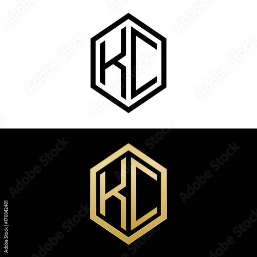 initial letters logo kc black and gold monogram hexagon shape vector photo