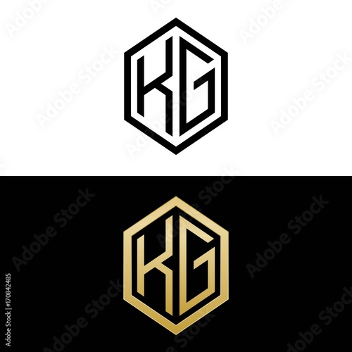 initial letters logo kg black and gold monogram hexagon shape vector