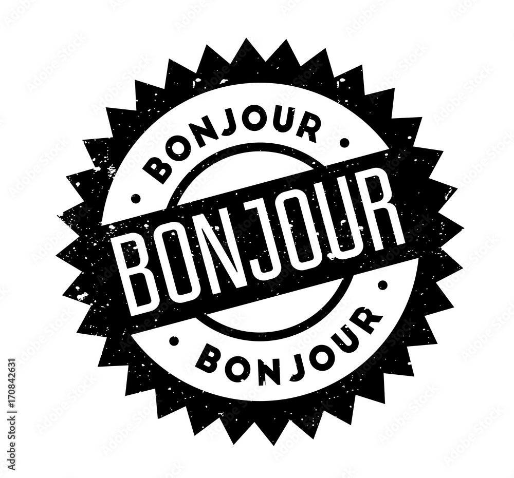 Bonjour rubber stamp. Grunge design with dust scratches. Effects can be easily removed for a clean, crisp look. Color is easily changed. Bonjour rubber stamp. Grunge design with dust scratches. Effects can be easily removed for a clean, crisp look. Color is easily changed.