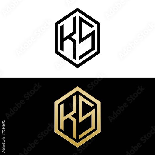 initial letters logo ks black and gold monogram hexagon shape vector