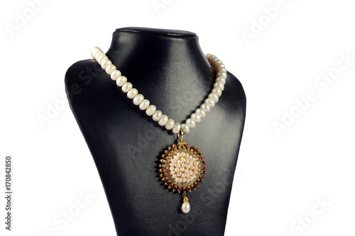 Indian Made Traditional Gold Necklace with Pearls