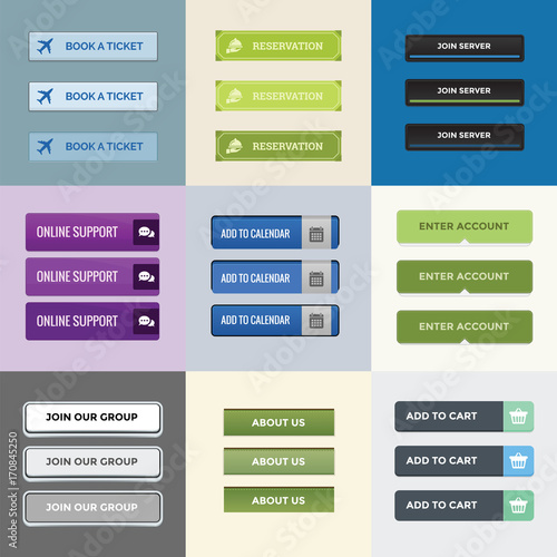 Web Button Collection with different state, normal, hover and click