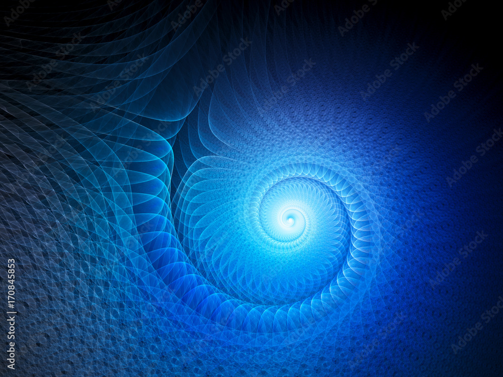 Blue glowing multidimensional spiral - obrazy, fototapety, plakaty 