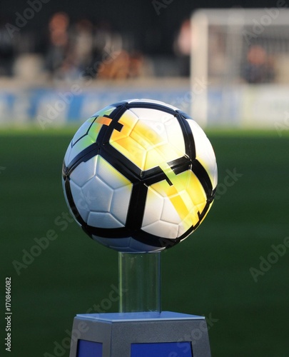 le ballon de football sur son socle avant le coup d'envoi du match