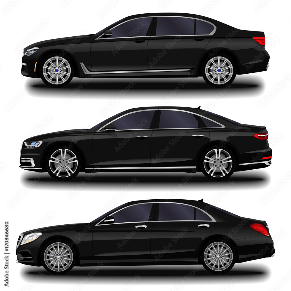 Fototapeta premium realistic car. Long sedan. set