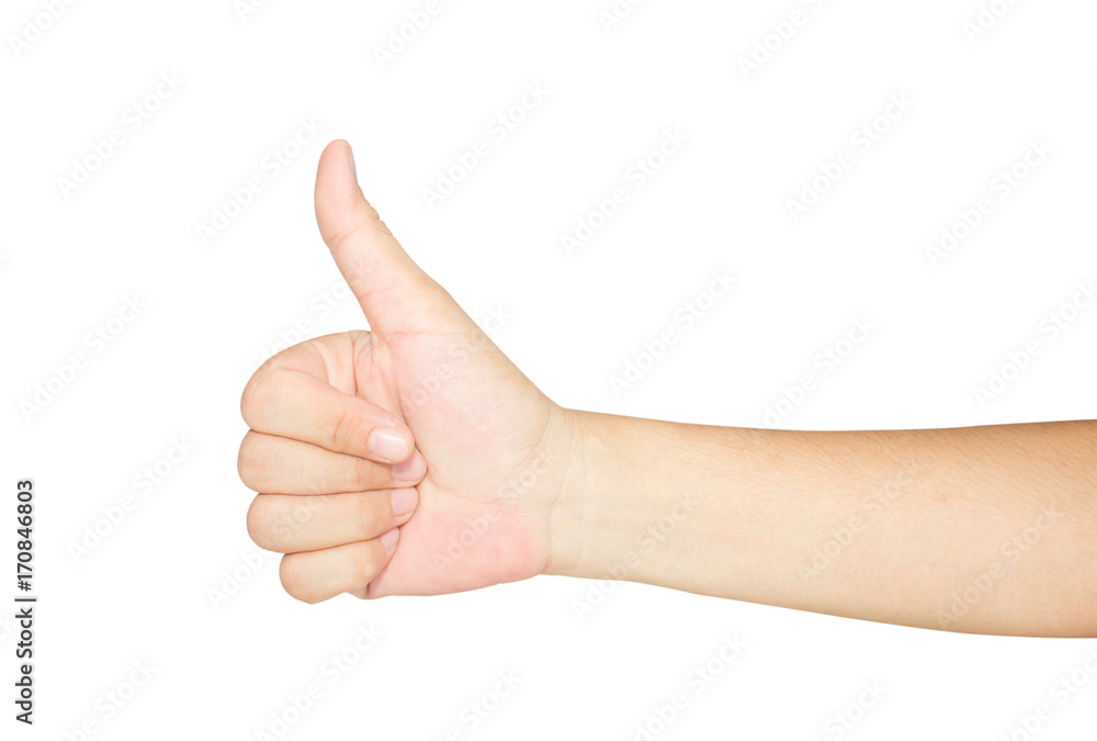 Thumb up hand sign isolated on white background. woman hand showing thumb up, like, good, approval, acceptance, okay, ok, positive hand sign Thumb up hand sign isolated on white background. woman hand showing thumb up, like, good, approval, acceptance, okay, ok, positive hand sign
