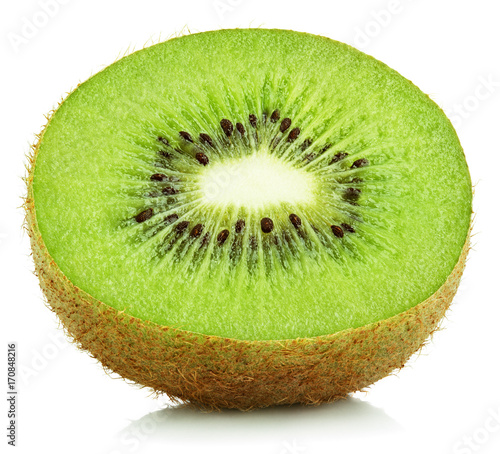 Front view of half kiwi fruit isolated on white background