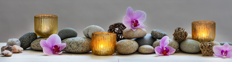 Plexiglas schilderij Spa Welzijn met kiezels en orchideeën  © STUDIO GRAND WEB