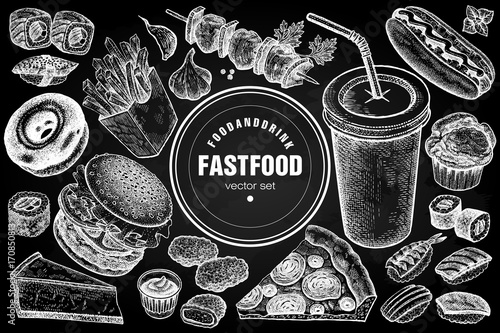 Fast food and drink set.