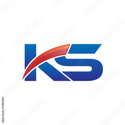 modern vector initial letters logo swoosh ks red blue
