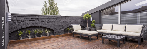 Rooftop terrace with wooden flooring photo