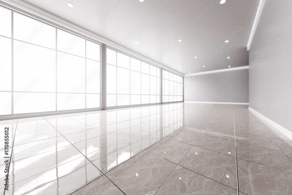 Fototapeta premium Modern empty office interior with big windows.