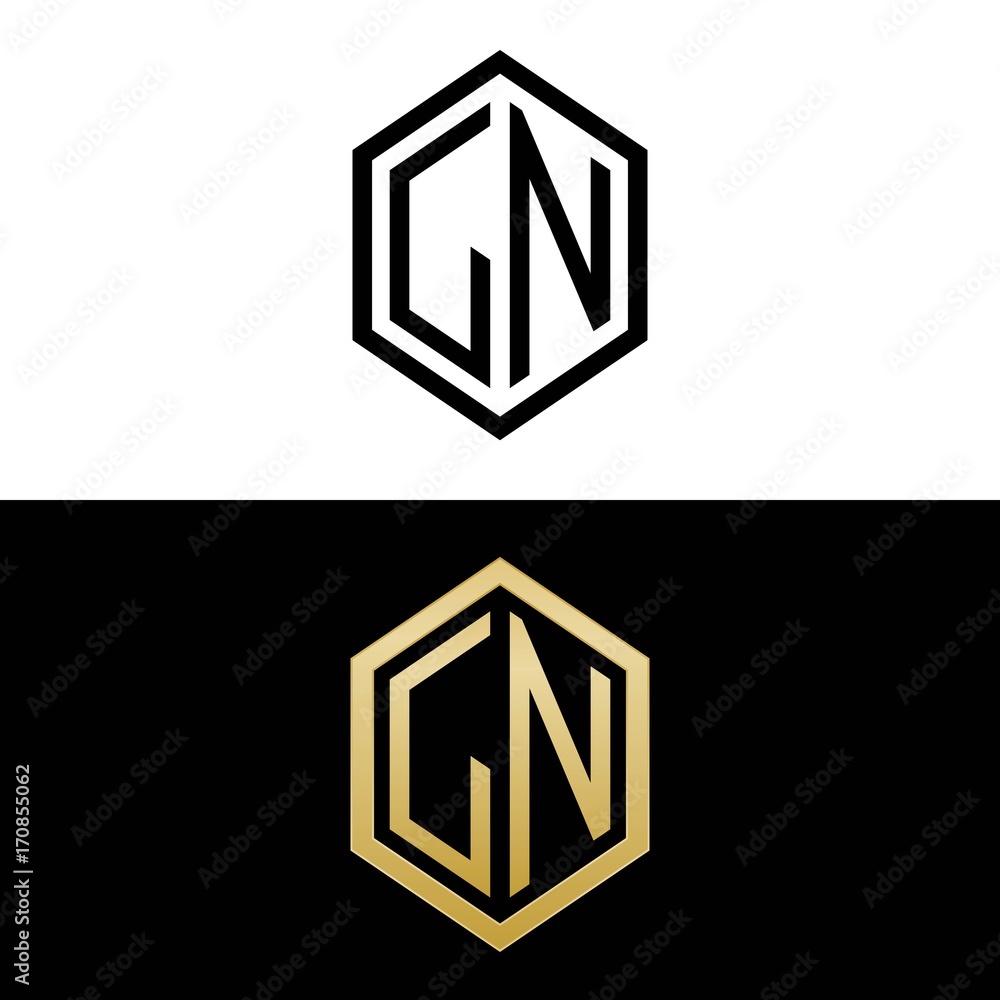 initial letters logo ln black and gold monogram hexagon shape vector initial letters logo ln black and gold monogram hexagon shape vector