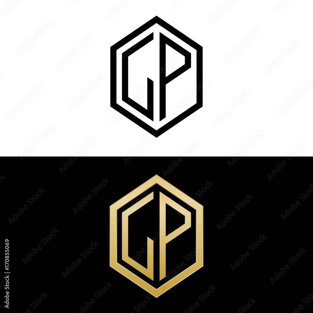 initial letters logo lp black and gold monogram hexagon shape vector initial letters logo lp black and gold monogram hexagon shape vector