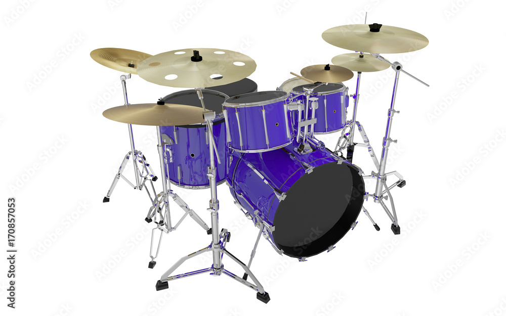 isolated blue drums set perspective view 2 isolated blue drums set perspective view 2