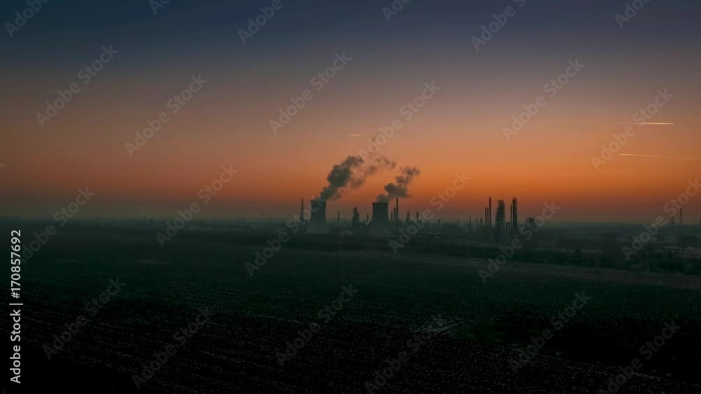 Aerial view of oil refinery at twilight
Aerial view of oil refinery at twilight