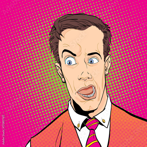 Portrait of surprised man. Surprised businessman. Surprised man. Pop art retro style illustration. People in retro style. photo