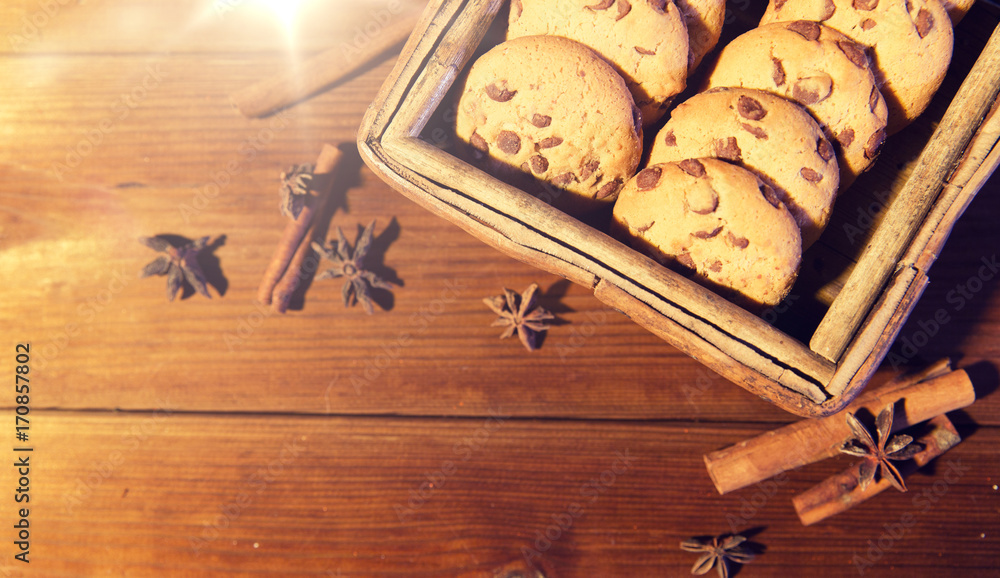 close up of oat cookies on wooden table