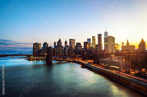 Aerial view on the city skyline in New York City, USA