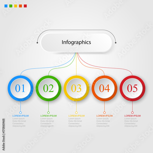 Infographics of 5 elements horizontal ,presentration timeline template step option