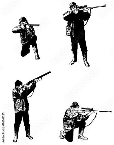 Fotografie, Tablou hunters sketch set -  illustration, vector